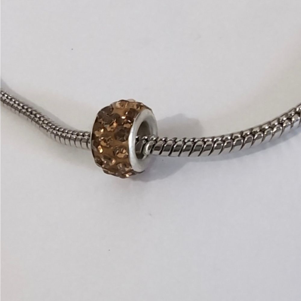 Silver Brown‎ with Brown Rhinestones Charm for Pandora Style Bracelet